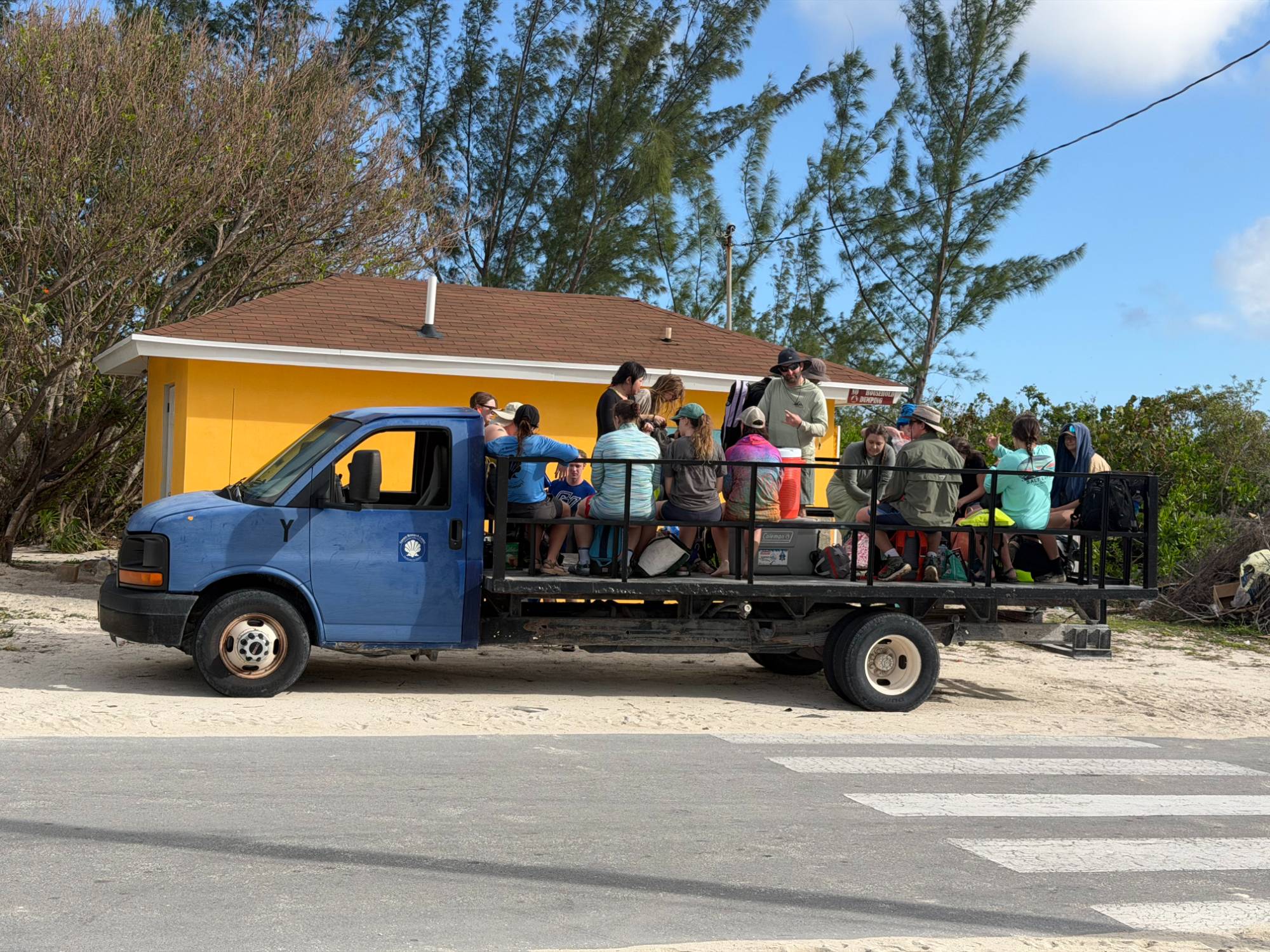 students on a truck